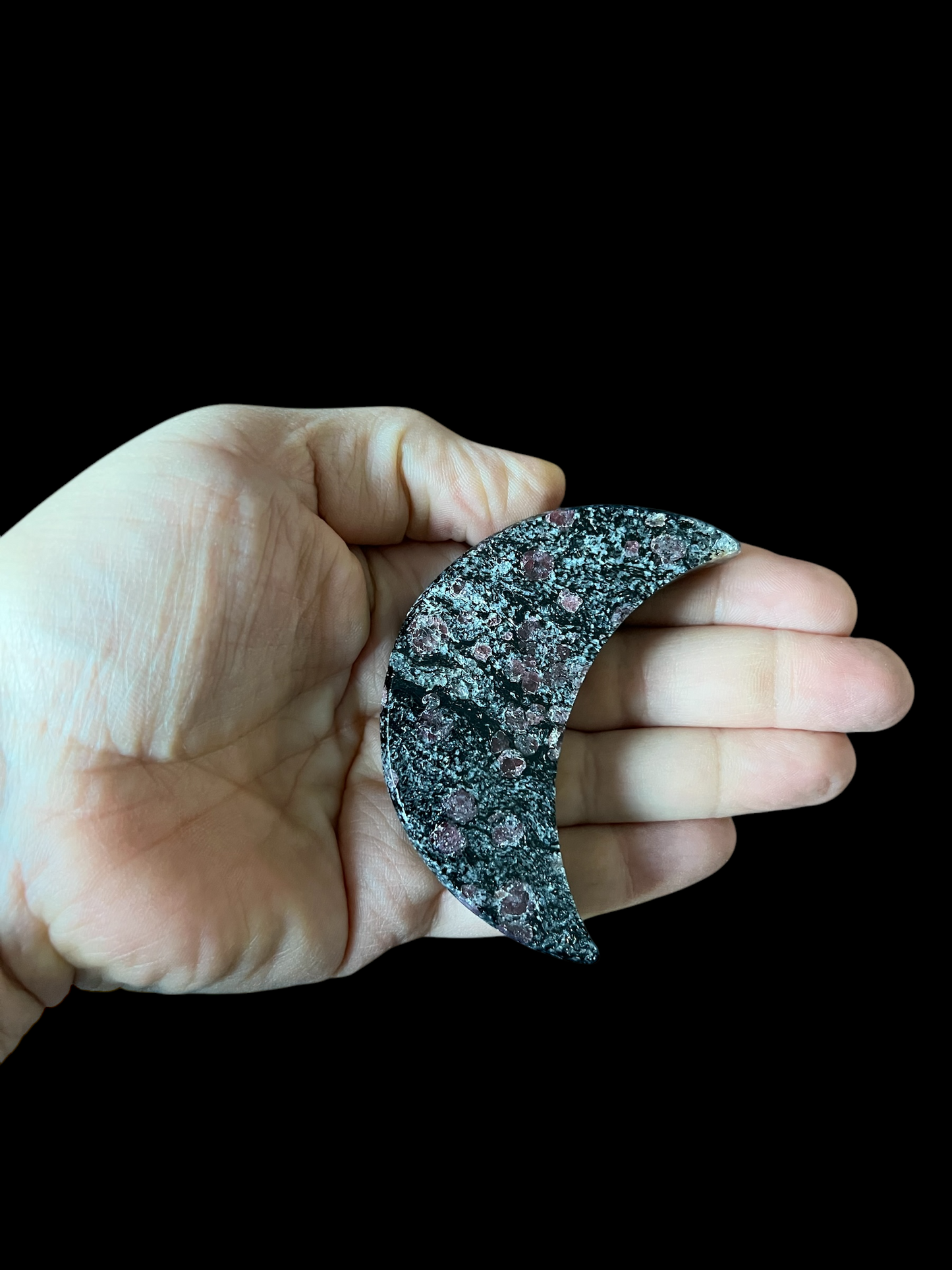Moon Carving 3" Garnet in Tourmaline