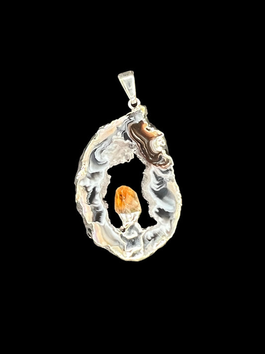 Geode Slice Pendant With Citrine