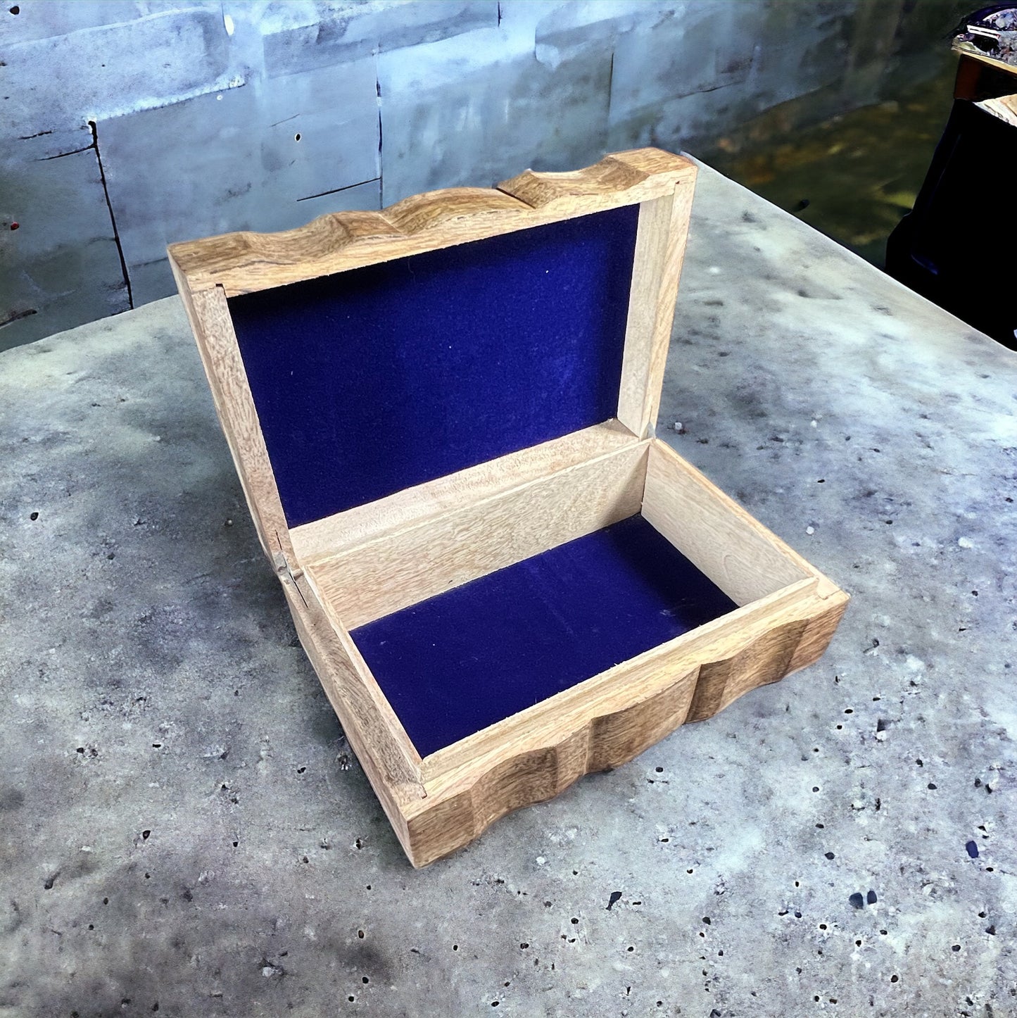 6"x9" Carved Wooden Box Triple Moon